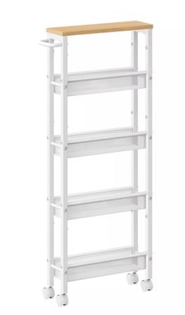 VASAGLE 4-Tier Slim Rolling Cart with Tabletop - White & Natural - New in Box 1