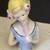 VTG 4" half doll / pincushion doll, lady in blue dress w scarf, yellow 3 thumbnail