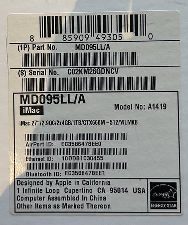 iMac 27" - $210 (sebastopol)63471417991939123