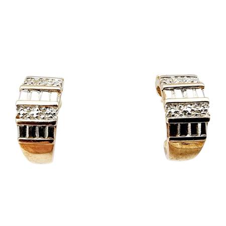 Gold Over Sterling Diamond Moissanite Curved Earrings 4.2g 1