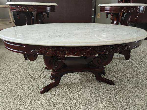 🪵 Marble‑Top Coffee Table + 2 Matching Side Tables (Set of 3) 1