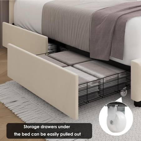 Keyyluv Modern Upholstered Bed Frame with 4 Storage Drawers, Button Tufted Headb - $100 (Atlanta)63470458059907122