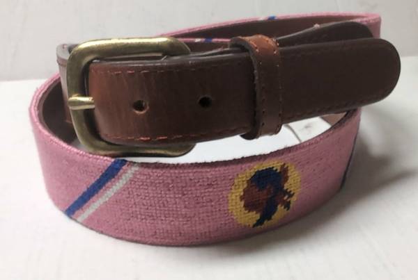 Needlepoint leather belt by Smathers & Branson, size: 34" 1