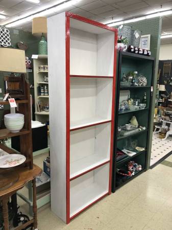 Used White Shelving System Bookcase Pantry etc Trimmed in Red REAL WOOD — $125 in Knoxville