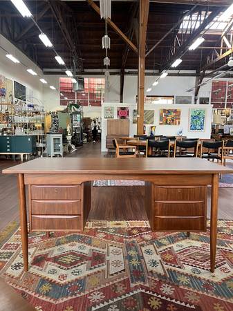 Refinished Vintage Mid Century Danish Teak Desk 1