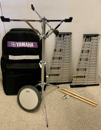 Two Yamaha Xylophones with Floor Stand, Bag & Drum Pad 1
