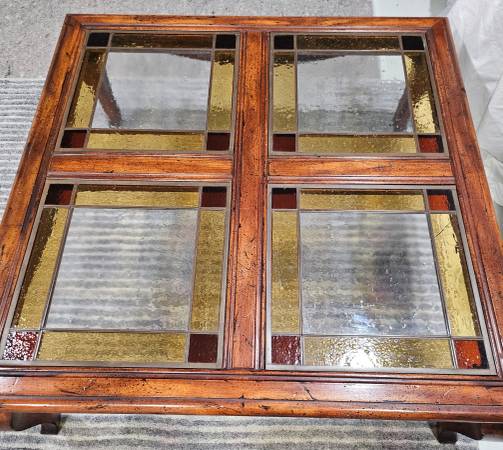 Multi Tone Brown Vintage Coffee Table with Stained Glass Top! - $80 (Thousand Palms)62976705862913124