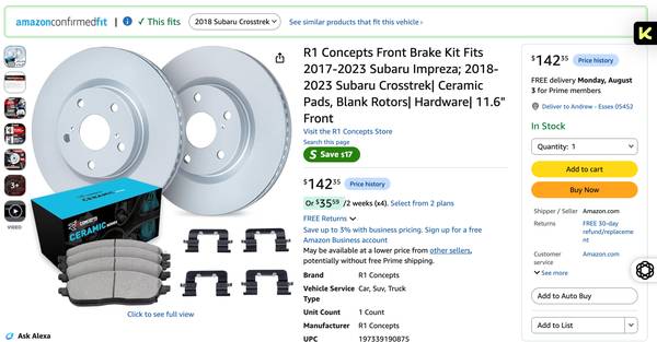 Subaru Crosstrek Front Brake Kit 1