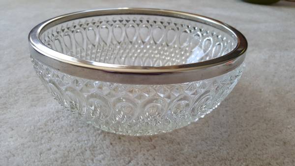 Pressed Glass Bowl with Silver Plate Rim Falstaff England 1