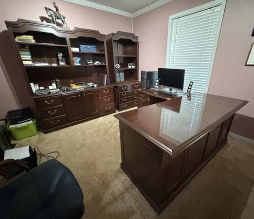 Solid Wood Executive Office Suite- Large Desk, Credenza/Hutch & Bookc 1