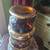 Vintage Amber Glass Vase with Gold Trim and Etching 9x5" 7 thumbnail