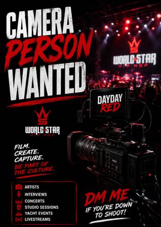 Camera Operator / Videographer Wanted / Concerts , Yacht Studio, IRL, Streaming, 1