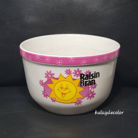 Vintage Kellogg’s Raisin Bran Sun Cereal Bowl 2004 Houston Harvest Pink Floral 1