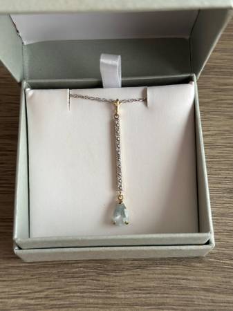 BRAND NEW 14K Gold Necklace - Natural Aquamarine & Diamonds 1