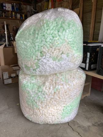 2 large Bags about 55 gal drum size mixed foam packing peanuts 1