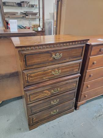 Five Drawer Tall Dark Wood Dresser Chest #480-2 1
