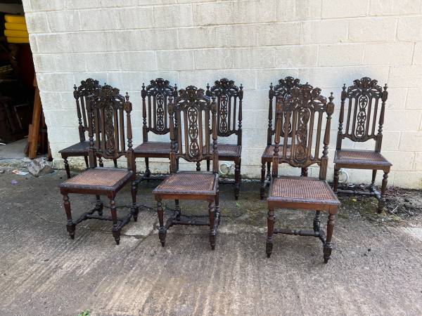 Sillas de comedor antiguas con asiento de mimbre estilo jacobino - $3.590 (Burke)63471431869697124