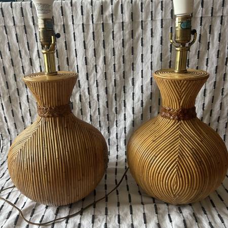 Maitland Smith Bamboo Lamps Round Vintage Retro MCM Tan Mid Century - $1,000 (oakland hills / mills)63471477937795122