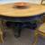 Rustic 5 ft. round white oak table w/ carved wood pedestal base on cas 3 thumbnail