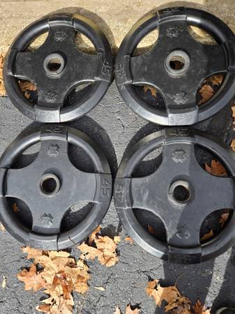 45 lb Olympic rubber coated grip weights $1 a lb 1