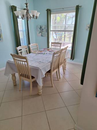 Hardwood Dining Room Table,  Including Leaf, With Six Chairs 1