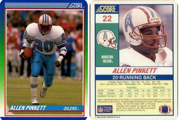 Allen Pinkett Collectable 1990's Score Football Card 1