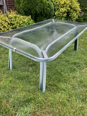 Large tempered glass patio table with umbrella hole 1