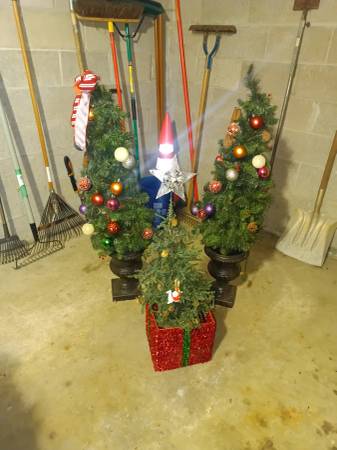 3 Christmas trees artificial 2 have vases 1