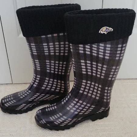 Baltimore Ravens Plaid Rain Boots with Black Knit Cuff 1