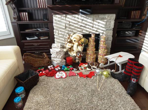 54Pc.Christmas Decorations Lot Huge Teddy, Sleigh, Nesting boxes 1