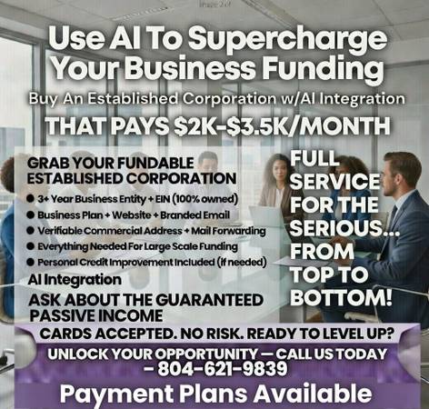 Corp or Personal Funding+Passive Income- Up to $500K! Let's go! 1