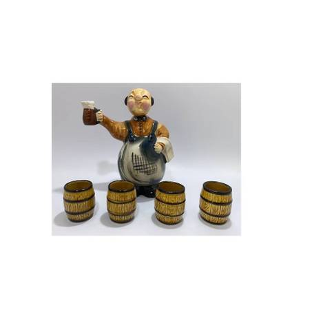 RARE - Antique (1950 Japan) Bartender Decanter with Barrel Cups 1