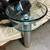 Translucent sink on metal pedestal leg with chrome faucet 3 thumbnail