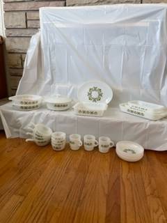 23 Fire King Green Meadow Flower Lot Pan Casserole Bowl Platter 1