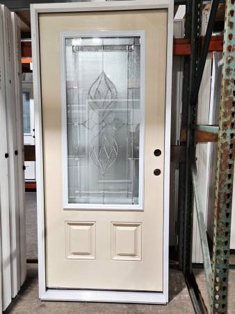 New 36" 3/4 Deco Glass LH Inswing Fiberglass Exterior Entry Door SG 1
