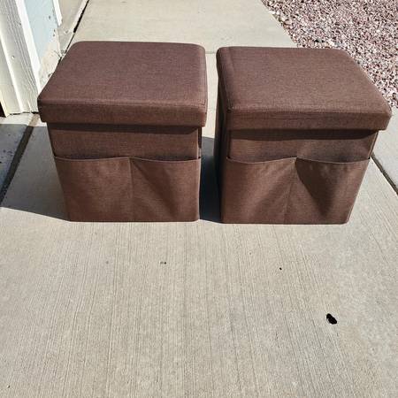 TWO Storage Ottomans With Pockets Brown Cube Foldable 1