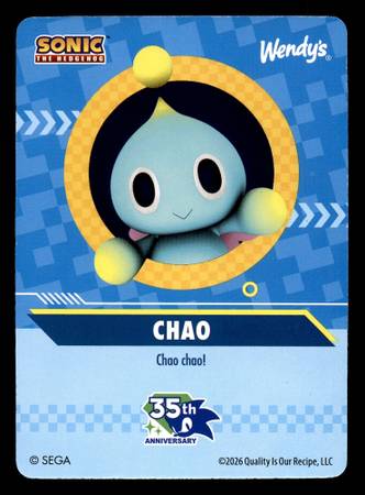 Wendy's Sonic the Hedgehog Chao 35th Anniversary 34/35 Trading Card 1