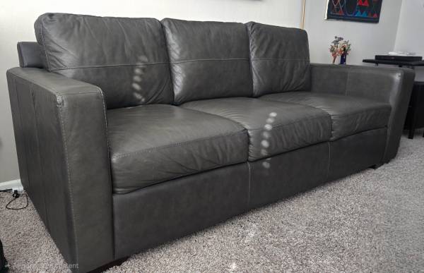 Plush Charcoal Leather Sofa – Transitional Style 1