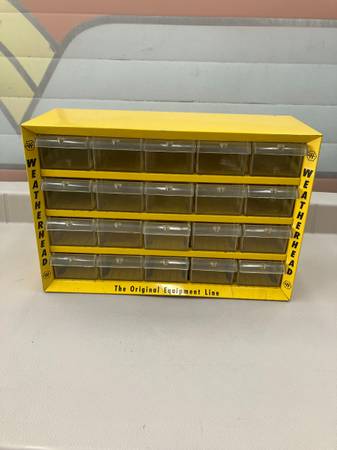 USA VINTAGE weatherhead パーツキャビネット 20口 Vintage Weatherhead 20 Drawer Metal Parts Cabinet Yellow 16