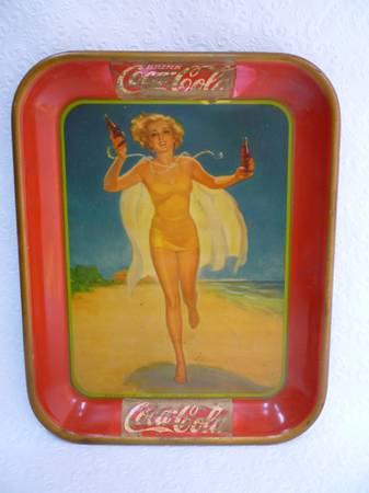 Authentic Coca Cola 1937 Metal Tray 'Model Running on Beach' 1