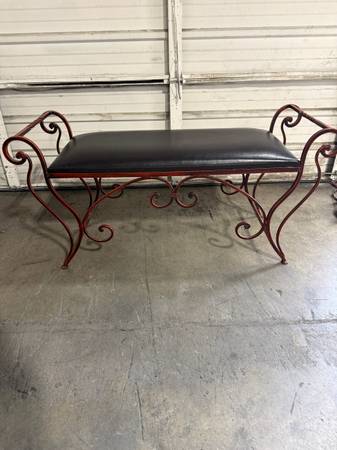 Wrought Iron Scroll Bench with Padded Seat 1