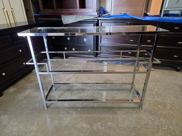 Silver / Glass Serving Bar Cart or Console Table 1