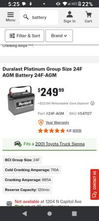 MUST SELL TODAY Brand New 24F Duralast AGM Battery 1
