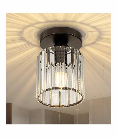 Modern Crystal Ceiling Light, Black Semi Flush Mount Chandelier with Sparkling C 1