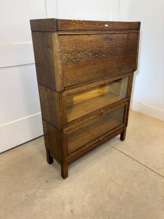 Oak Lawyer Bookcase with Drop Front Desk 1