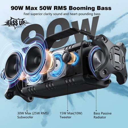 W-KING D8 Altavoz inalámbrico portátil con Bluetooth, 90 W máximos / 50 W RMS - 79 $ (Brooklyn)63471466140547124