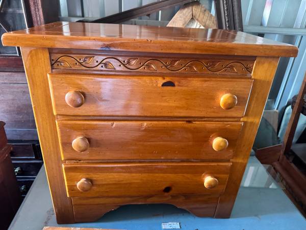 Honey Pine Small 3 Drawer Chest or Lamp Table Vintage 1