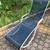Vintage modern white with blue sling patio lounge chair 3 thumbnail