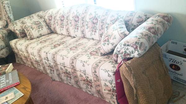 Dining table, couch, chairs, fridge and more 1