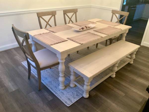 Dining table, chairs and bench 1